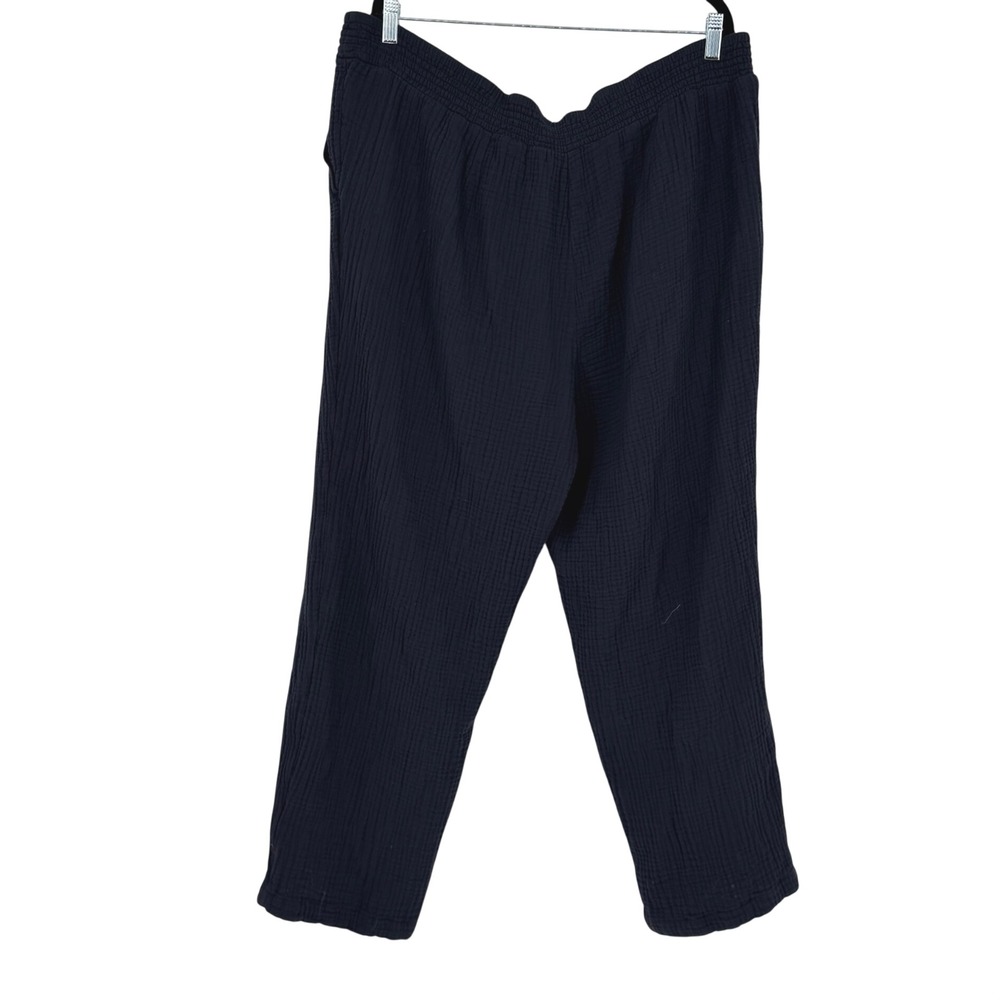 J Jill Cotton Gauze Pants Women's 3X Navy Blue Pull On Wide Leg Coastal